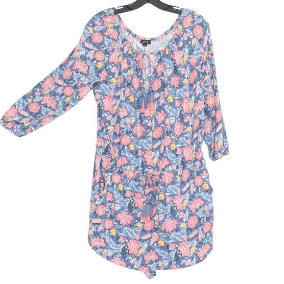 Ann Taylor Loft Romper Floral Cottage Boho Romantic Prairie Blue Pink Medium - Picture 6 of 6